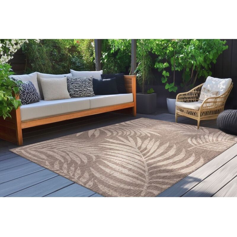 Allotapis - Tapis floral plat intérieur et extérieur design Lycaon Taupe 60x110