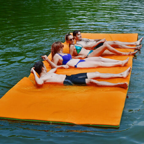 Tapis Flottant de Piscine 355 x 183 CM Matelas Flottant d’Eau 4-6 Personnes 3 Couches Mousse XPE Résistant Charge 400 KG Orange Maison Chic