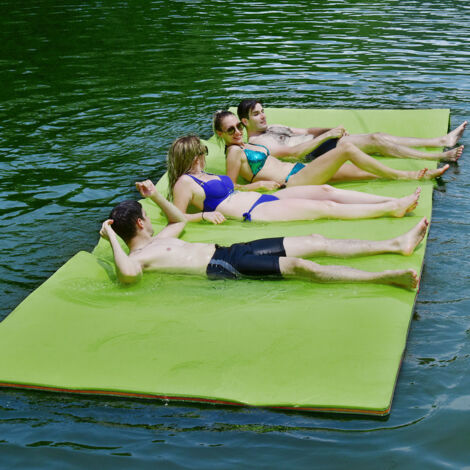 Tapis Flottant de Piscine 355 x 183 CM Matelas Flottant d’Eau 4-6 Personnes 3 Couches Mousse XPE Résistant Charge 400 KG Vert DESIGN IN