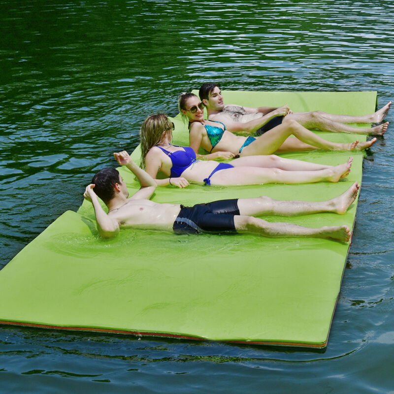 Tapis Flottant de Piscine 355 x 183 cm Matelas Flottant d'Eau 4-6 Personnes 3 Couches Mousse xpe Résistant Charge 400 kg Vert design in