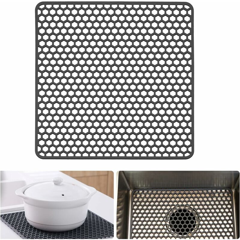 Tonchean - Tapis fond d'évier,Tapis d'évier en silicone Grille de cuisine pour éviers de ferme en acier inoxydable ou en porcelaine 34 cm x 34 cm