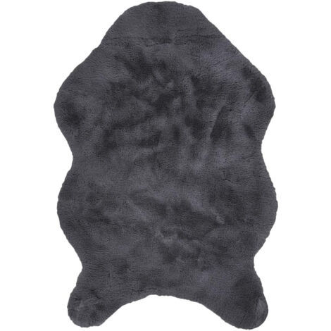Tapis Forme Peau de Bête 60x90cm Imitation Fourrure Fine Gris Anthracite