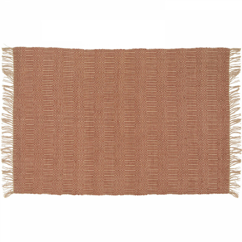 Oviala - Tapis à franges en jute naturel tissé main terracotta 200 x 290 cm