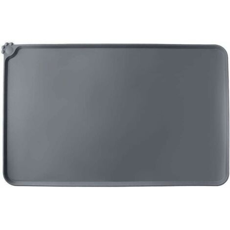 Tapis Gamelle Chat, Tapis Gamelle Chien, Tapis Gamelle Silicone avec la Conception de Petite Patte Mignon, Antidérapant Anti-fuit (Gris)