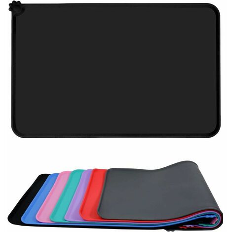 Tapis Gamelle Chien et Chat, Tapis Antiderapant Dessous Gamelles pour Animaux, Tapis d Alimentation Imperméable Silicone,47x30cm Black