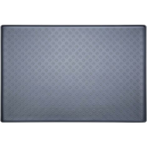 Tapis Gamelle Chien (Gris 48x30cm), Tapis en Silicone Antidérapant Imperméable pour Alimentation Chien Chat, Bordure Relevé 1cm pour Anti Déversement MODOU