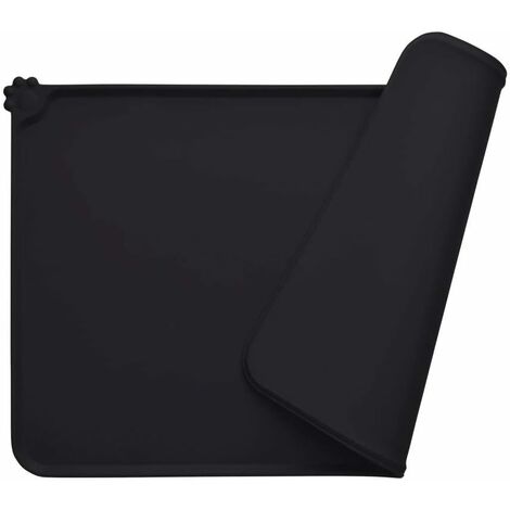 Tapis Gamelle Chien, Tapis d’Alimentation pour Chat en Silicone aux Normes FDA, Imperméable et Antidérapant, Noir, 47 X 30 cm, Fontainebleau