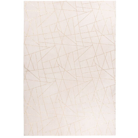 Tapis Géométrique à Poils Longs "Bijou" Blanc & Or 80 x 150 cm