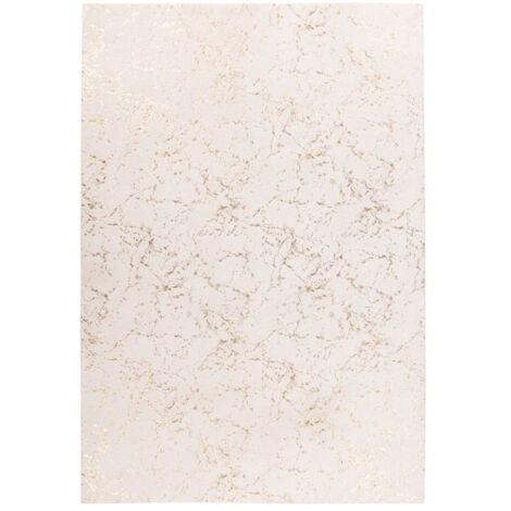 Tapis Géométrique à Poils Longs "Bijou" Crème & Or 80 x 150 cm