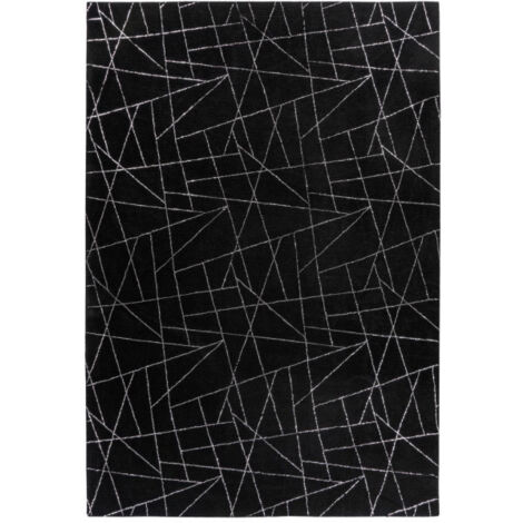 Tapis Géométrique à Poils Longs "Bijou" Noir & Argent 160 x 230 cm