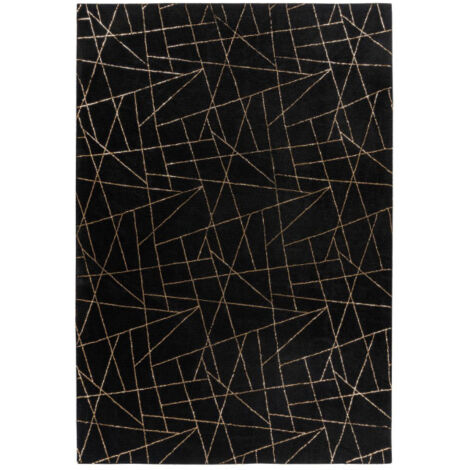 Tapis Géométrique à Poils Longs "Bijou" Noir & Or 200 x 290 cm