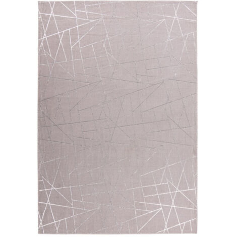 Tapis Géométrique à Poils Longs "Bijou" Taupe & Argent 120 x 170 cm