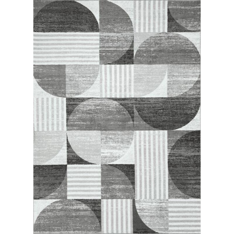 Tapis couloir motifs géométriques gris dakota 03 anti dérapant isolant à poils courts Toutapis 80x300