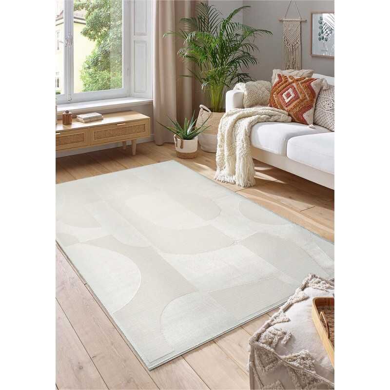 Tapis couloir géométrique crème satiné marseille 326 poils courts facile d'entretien Toutapis 80x300