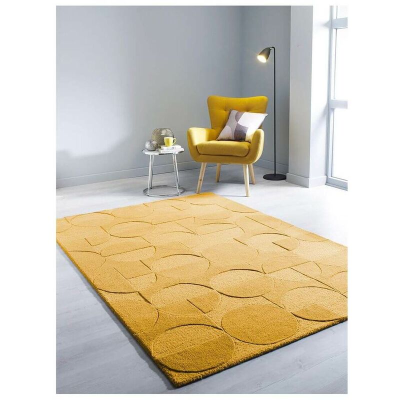 Flair Rugs - Tapis géométrique en laine design rectangle Gigi Jaune 160x230