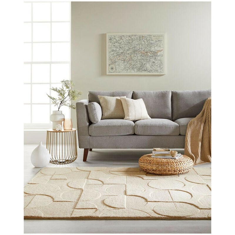 Flair Rugs - Tapis géométrique en laine design rectangle Gigi Beige 120x170