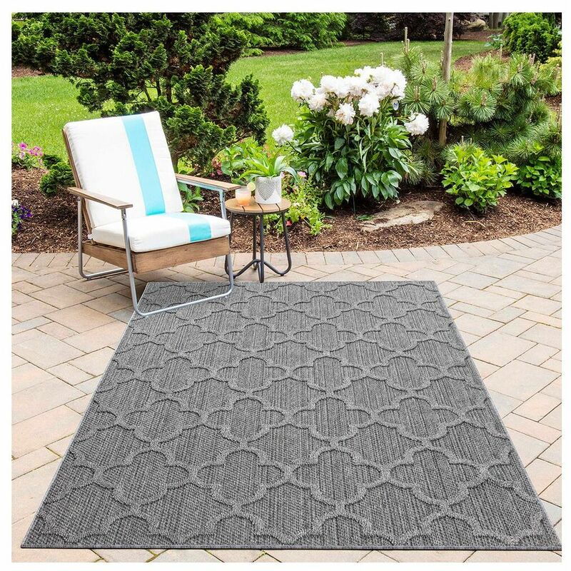 Allotapis - Tapis géométrique intérieur et extérieur moderne Marietas Gris 80x150