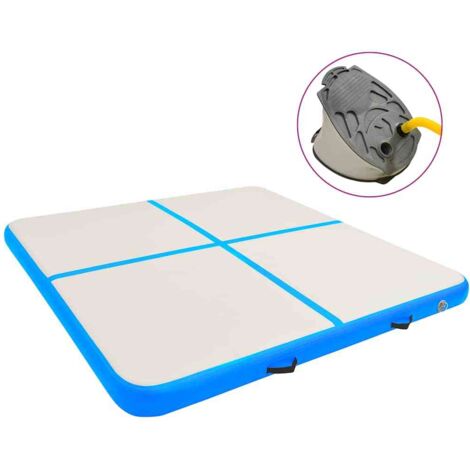Tapis gonflable de gymnastique avec pompe  Tapis d'Entraînement 200x200x15cm PVC Bleu BZTE393554