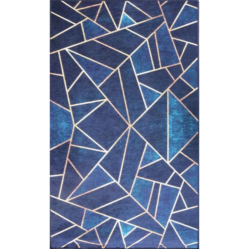 Vendorflair - Tapis Grafic Bleu Doré Dimensions - 120x180 – Qualité supérieure pour Maison, Appartement, Bureau – Style élégant et durable – Confort