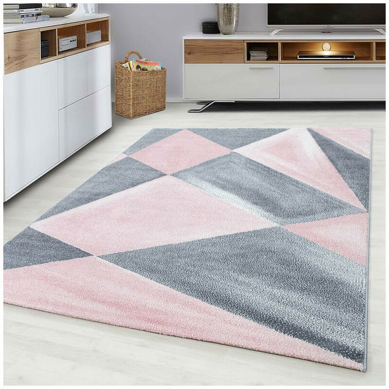 Allotapis - Tapis graphique pour salon design rectangle Adel Rose 160x230