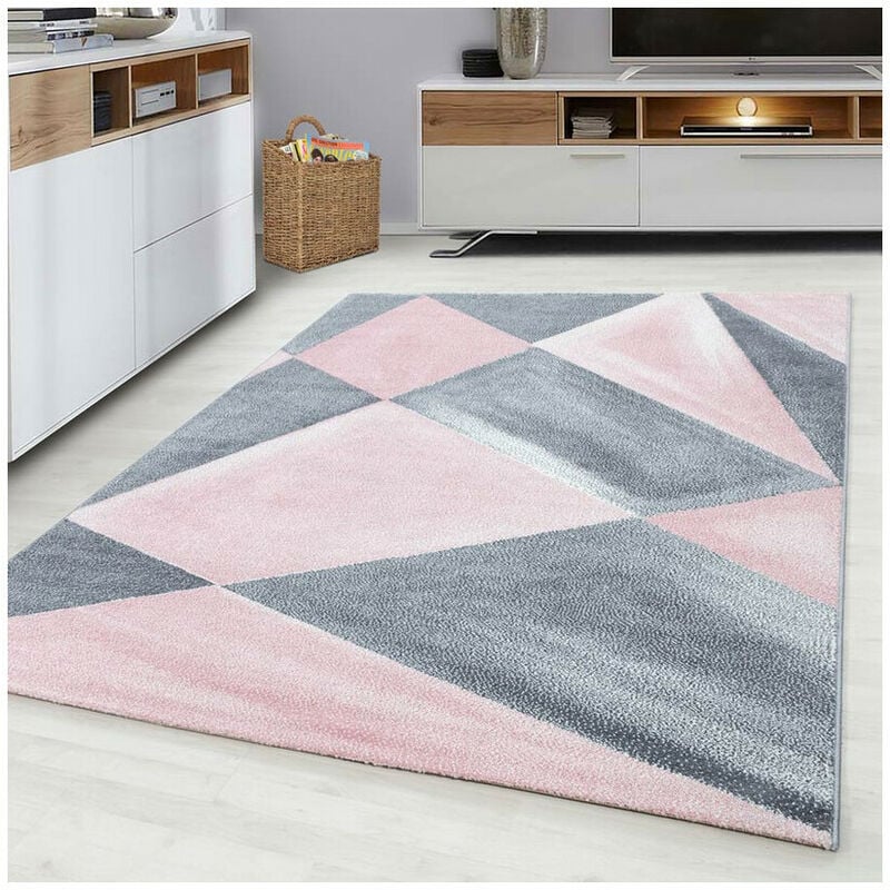 Allotapis - Tapis graphique pour salon design rectangle Adel Rose 120x170