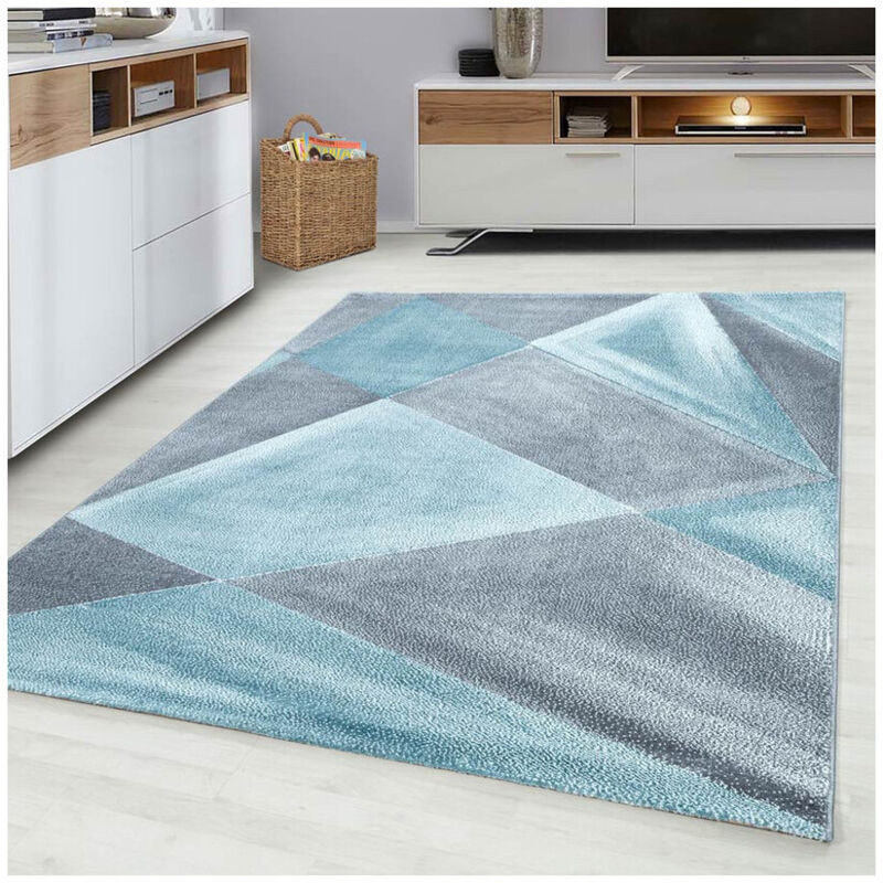 Allotapis - Tapis graphique pour salon design rectangle Adel Bleu 120x170