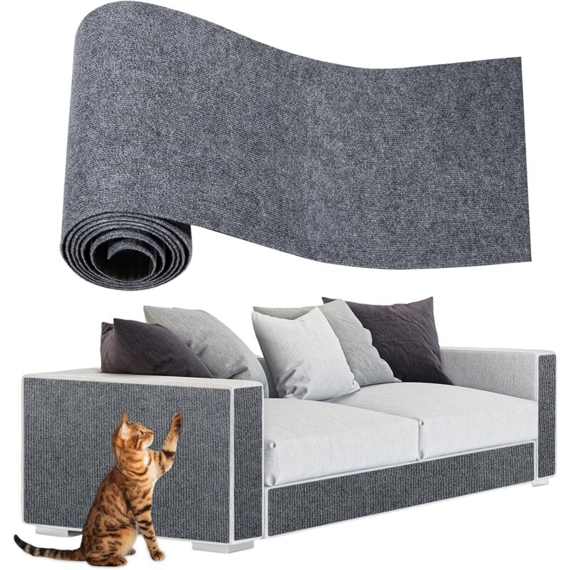 Tapis griffoir pour chat avec autocollant, protecteurs anti-rayures pour meubles, réutilisable (gris, 40 x 200 cm)