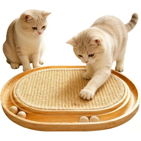 Tapis Griffoir pour Chat, Jouet 2 en 1 pour Chat - en pin Massif et sisal Naturel - Tapis de 43 x 33 x 3 cm pour Que Tous Les Chats puissent Jouer et se détendre