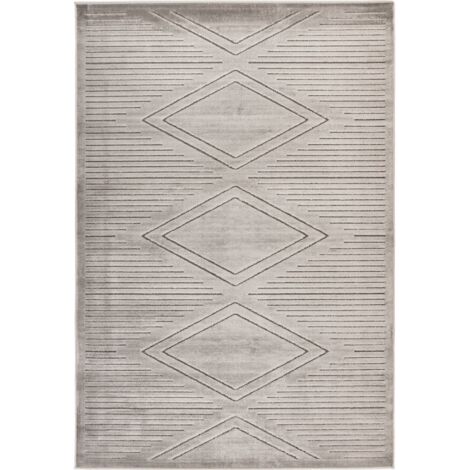 Tapis gris à motifs géométriques doux et facile à vivre - Gris clair sable et anthracite