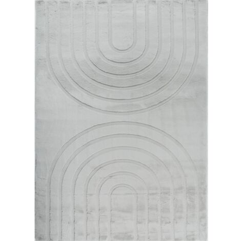 Tapis gris géométrique antidérapant doux lavable - 200 x 290 cm
