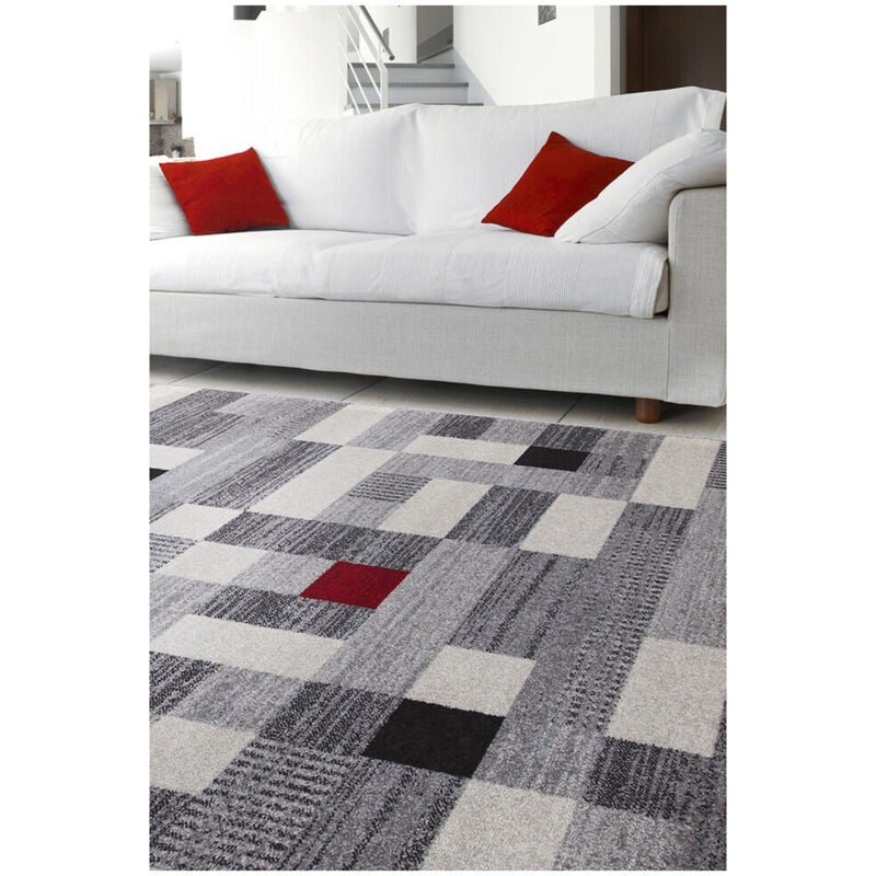 Deladeco - Tapis gris géométrique pour salon design Warwick Gris 120x170