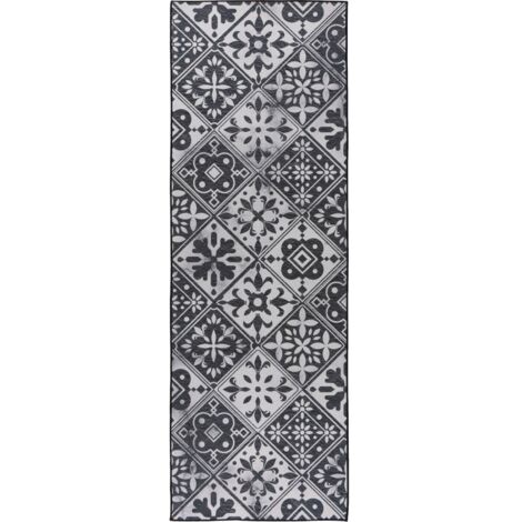 Tapis gris motif carreaux antidérapant intérieur - Gris ardoise à motifs noir et blanc