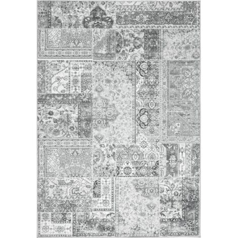 Tapis gris patchwork moderne lavable et allergie friendly - 150 x 80 cm