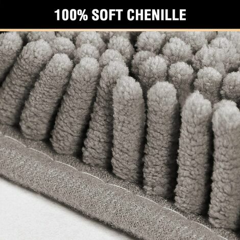 Tapis gris pour salle de bain Tapis de bain Shag Chenille antidérapants Tapis de bain extra doux et absorbant pour salle de douche Lavable en machine à séchage rapide (gris, 17 x 24)