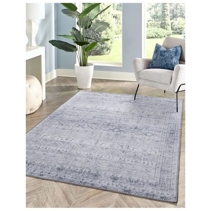 Allotapis - Tapis gris vintage rayé plat rectangle Dynastie Gris 120x170