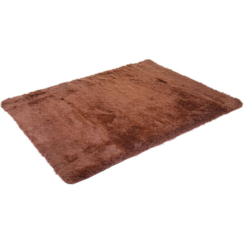 HHG - jamais utilisé] Tapis 258, shaggy, épais, poil long, tissu/textile, cotonneux, doux, 160x120cm, marron foncé