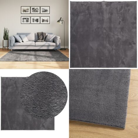 Tapis HUARTE à poils courts doux lavable anthracite 160x160 cm - Tapis Salon - Tapis Chambre - Tapis Décoratif - Tapis Pelouse - Tapis Douceur - Home & Living