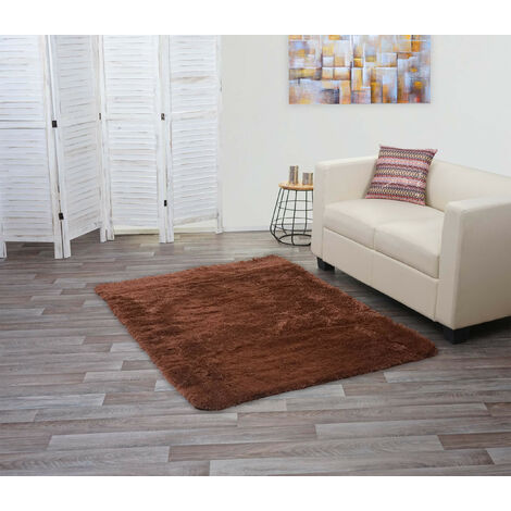 Tapis HWC-F69, shaggy, épais, poil long, tissu/textile, cotonneux, doux, 160x120cm - marron foncé