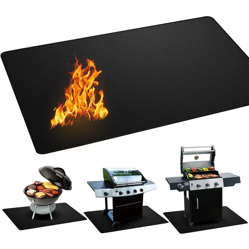 Keyoung - Tapis Ignifuge Devant Cheminée, Tapis De Cheminée Ignifuge, Tapis Ignifuge Pour Cheminée, Poêle, Barbecue, Noir, 152 x 106cm