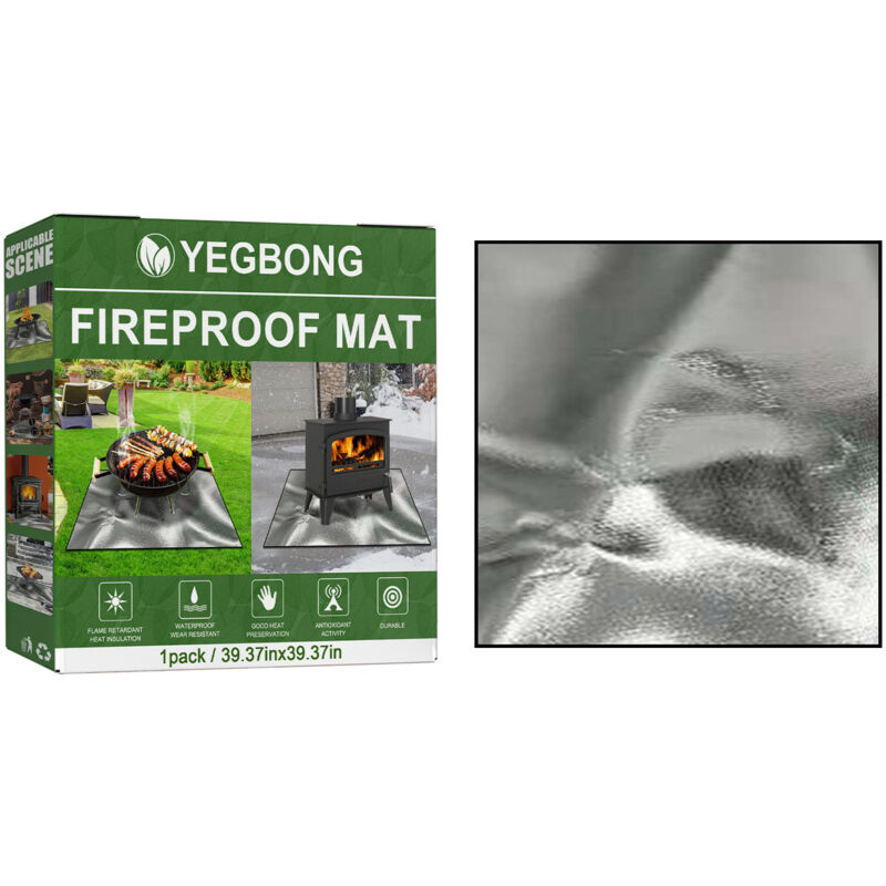 Tapis ignifuge pour brasero de cheminée, carré noir, tapis ignifuge pour extérieur, patio, barbecue, pelouse, tapis de protection, diamètre 40 pouces