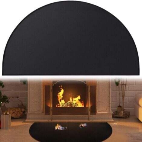 Tapis ignifuge sous le gril et tapis de cheminée 106 × 61 cm, protecteur de barbecue étanche à l'huile pour terrasses et patios, tapis de foyer protège les sols des étincelles et des braises, noir