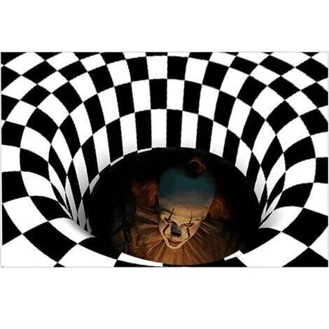 Tapis Illusion D'optique 3D, Tapis Rectangulaire Antidérapant à Motif de Piège à Clown, Tapis Doux d'horreur pour Les Décorations Halloween