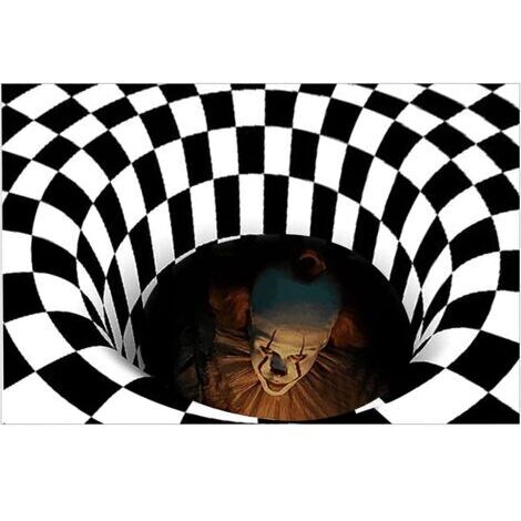 Tapis Illusion D'optique 3D, Tapis Rectangulaire Antidérapant à Motif de Piège à Clown, Tapis Doux d'horreur pour Les Décorations Halloween