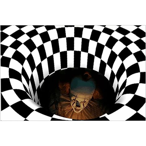 Tapis Illusion D'optique 3D, Tapis Rectangulaire Antidérapant à Motif de Piège à Clown, Tapis Doux d'horreur pour Les Décorations Halloween((80X120cm), A)