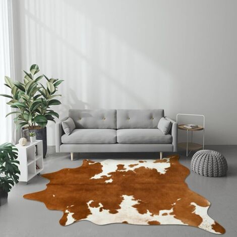 Tapis Imitation Cuir 70x110cm Marron Motif Animal Salon Chambre Salle à Manger Sans Fourrure Antidérapant