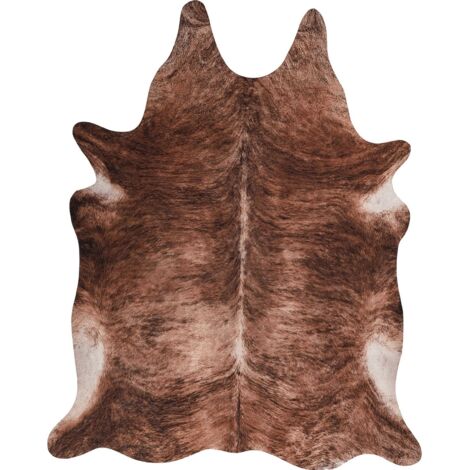 Tapis imitation fourrure marron motif peau de vache - marron chocolat et caramel naturel