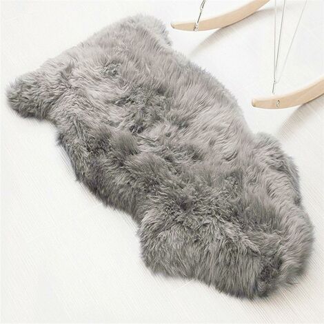 Tapis imitation peau d'agneau en peau de mouton (60 x 90 cm) Tapis imitation peau d'agneau à poils longs Aspect fourrure Imitation laine Tapis de chevet Tapis de canapé 60 x 90 cm Gris