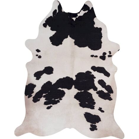 Tapis imitation peau de vache noir et blanc doux - noir profond et blanc cassé