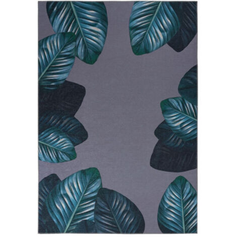 Tapis Imprimé à Poils Courts "Tropical" Noir & Vert 130 x 190 cm