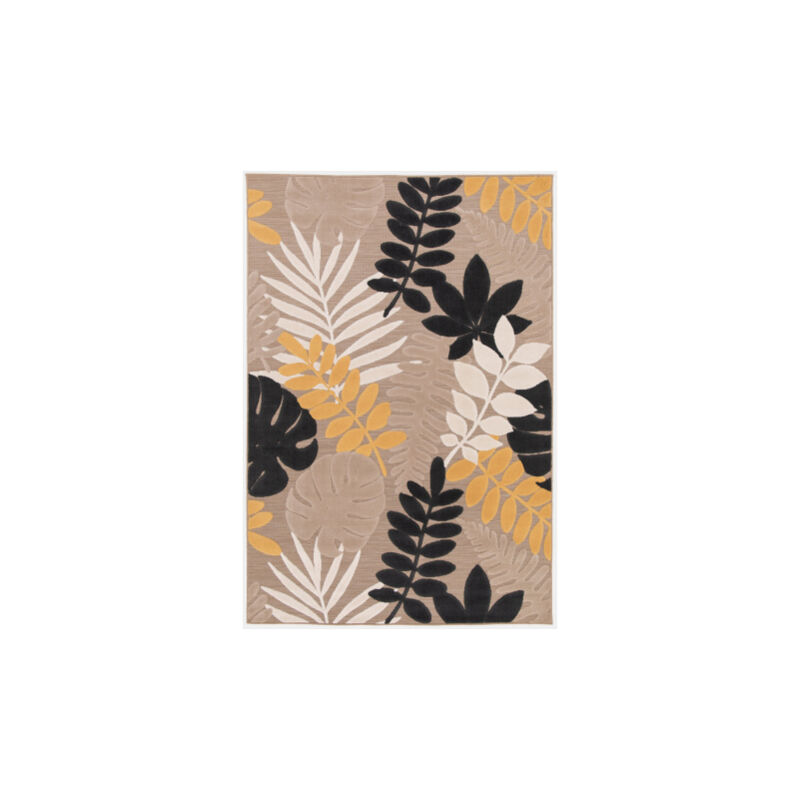 Tapis extérieur et intérieur en relief - Palmera - Beige et noir - 120 x 170 cm